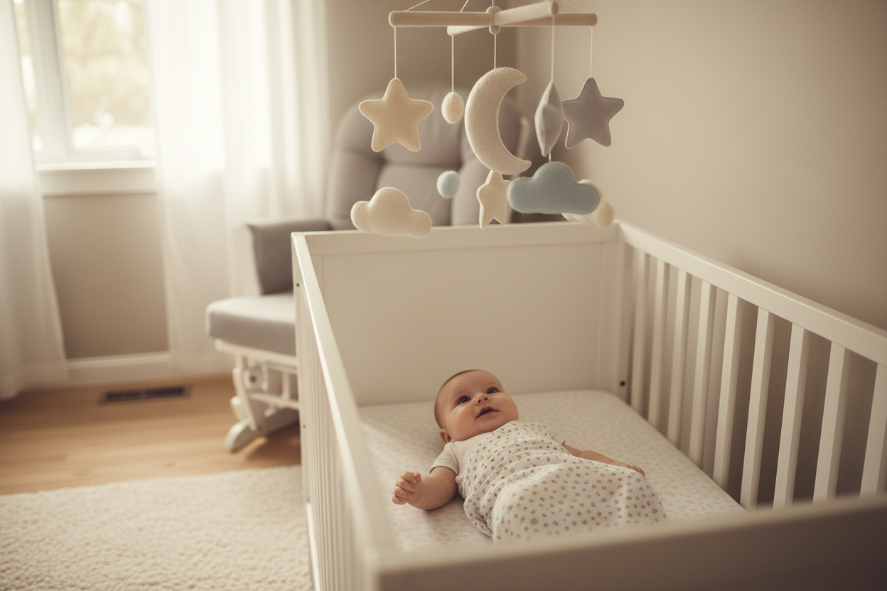  Mobile musical bébé rotatif feutre Montessori 0-12 mois
