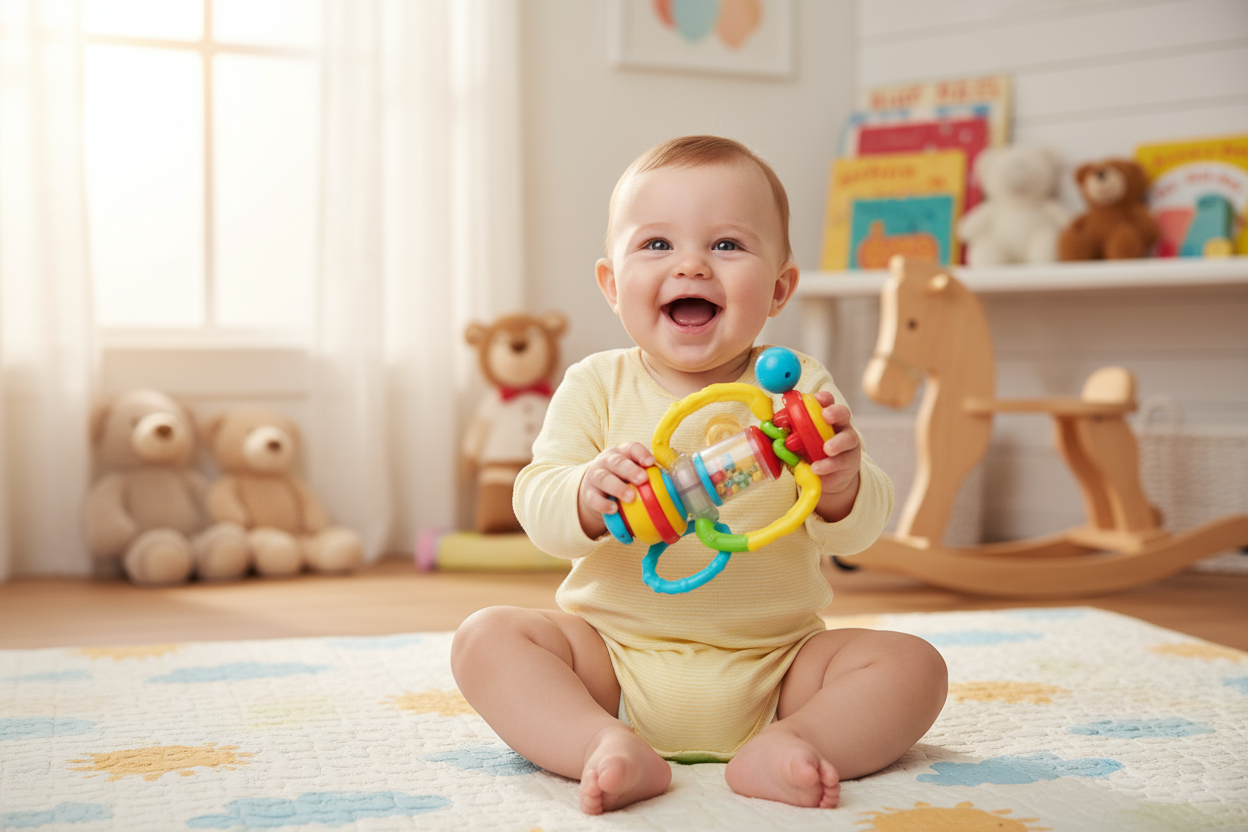 Bébé avec hochet musical