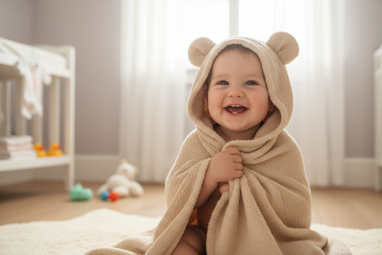 Cape de bain bébé bambou à capuche ultra douce sortie de bain
