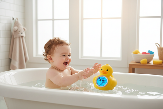 Texte ALT : Thermomètre de bain bébé flottant LED digital sécurité
