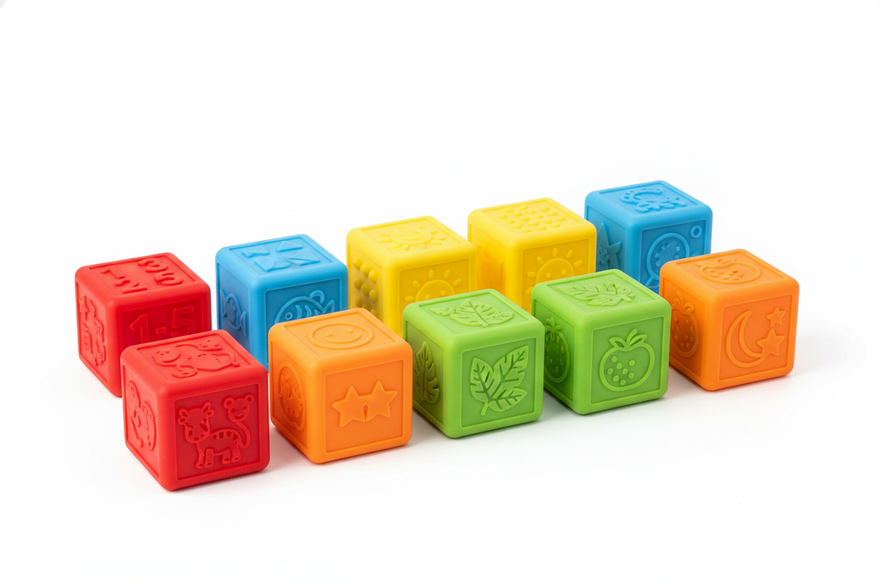 Cubes Empilables Souples Bébé 10 pcs | Blocs Sensoriels Silicone 6 mois+