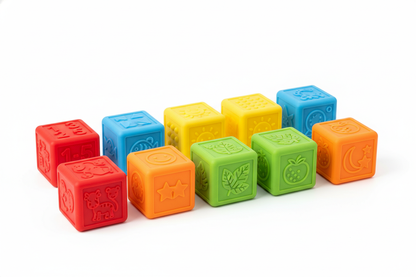 Cubes Empilables Souples Bébé 10 pcs | Blocs Sensoriels Silicone 6 mois+